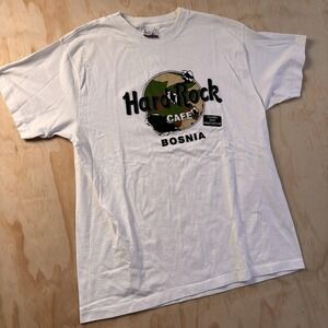 Vintage Danube Hard Rock Cafe Bosnia Shirt Mens Large White Graphic Tee T-Shirt